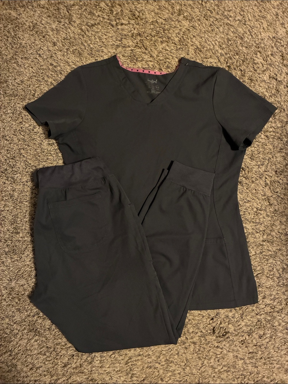 HeartSoul scrub set with jogger bottoms in pewter grey color -size medium